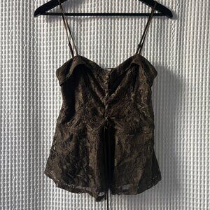 Express olive/army green lace lace-up y2k-style camisole women's size medium